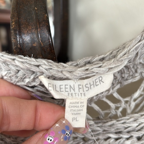 Eileen Fisher Sweater Gray Wonder Scallop Crochet Open-Weave Marled Italian Yarn - Picture 10 of 16